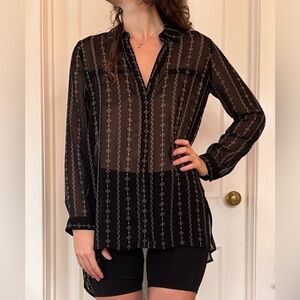 Long sheer button down top